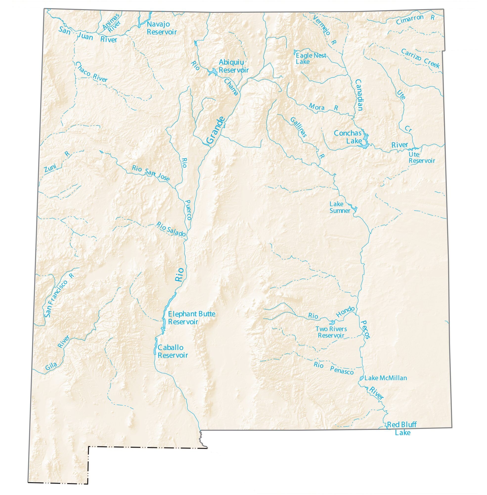 New Mexico Lakes And Rivers Map GIS Geography