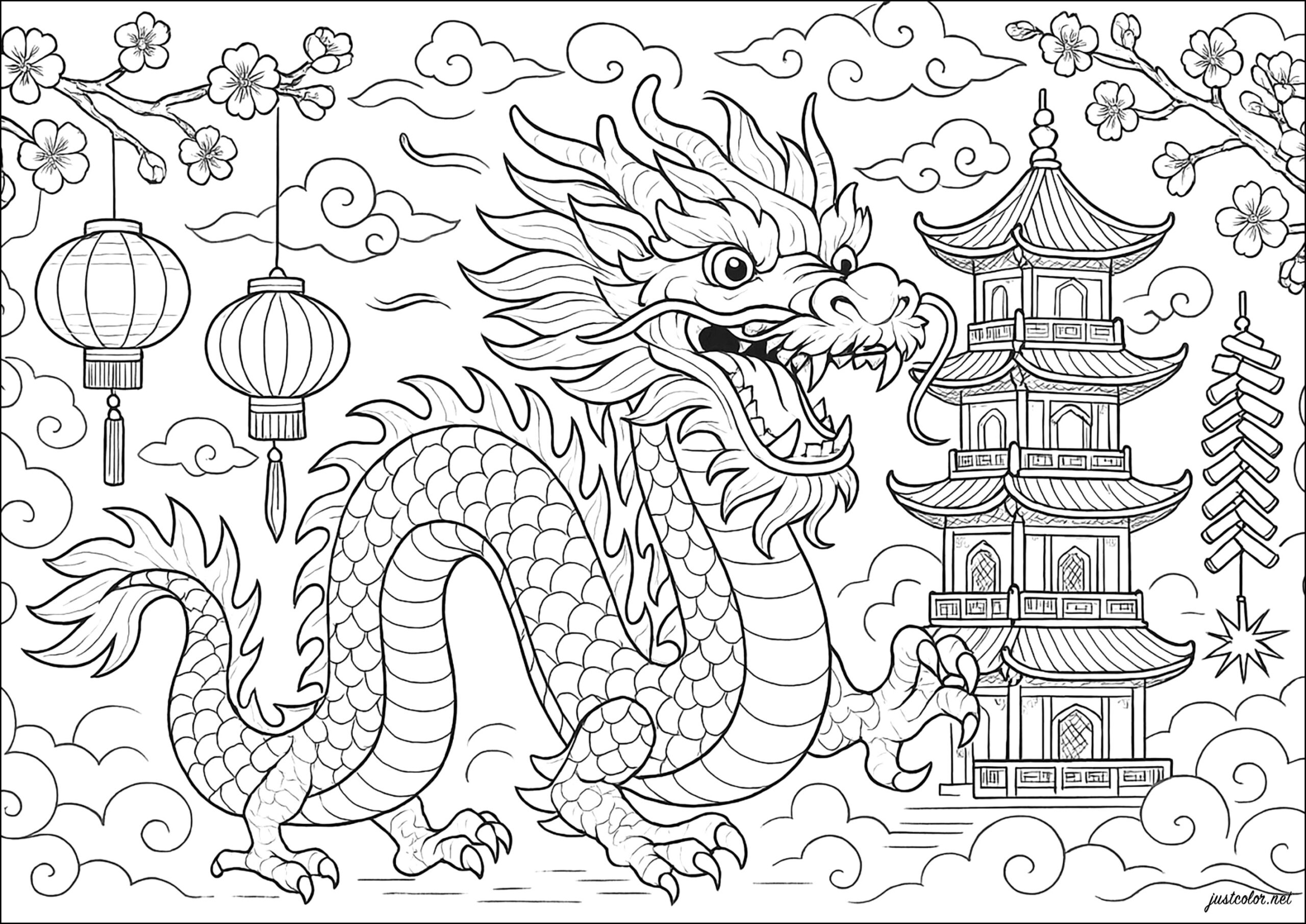 New Year s Dancing Dragon Chinese New Year Coloring Pages For Adults