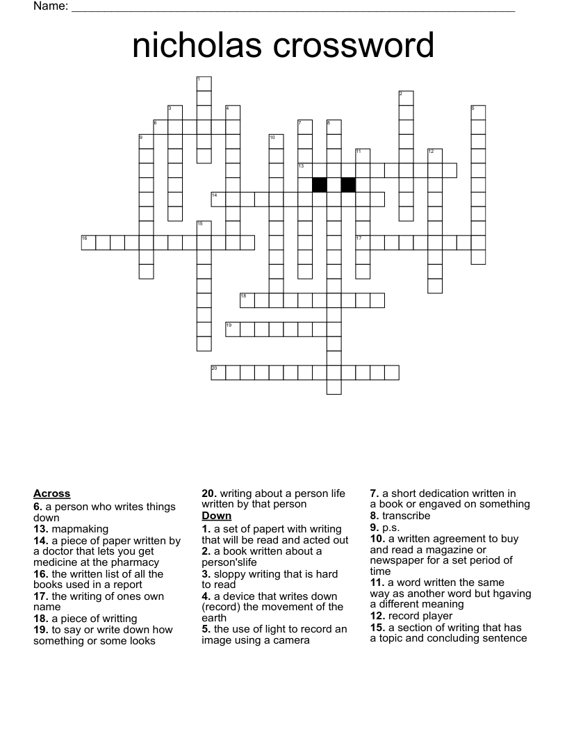 Nicholas Crossword WordMint