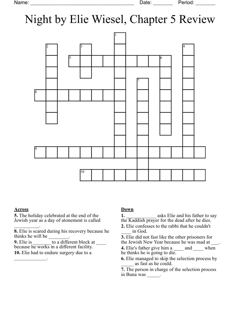 Night Chapters 1 4 Crossword WordMint