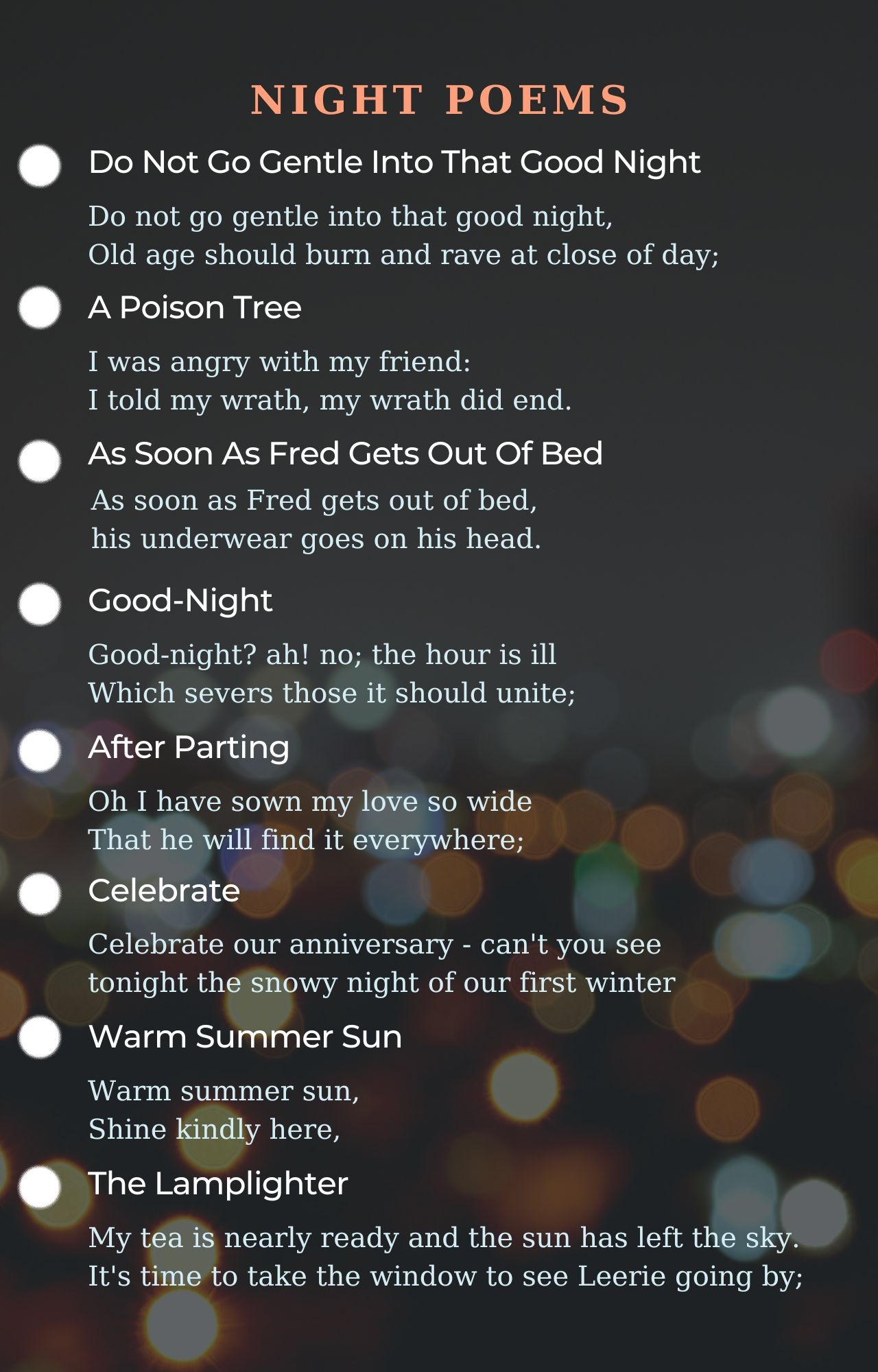 Night Poems Best Poems For Night