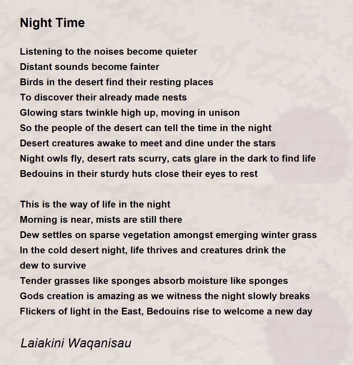 Night Time Night Time Poem By Laiakini Waqanisau