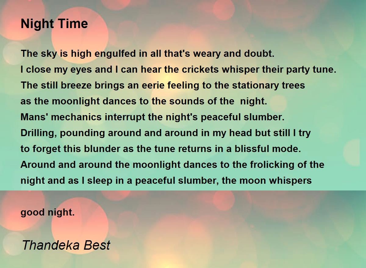 Night Time Night Time Poem By Thandeka Best