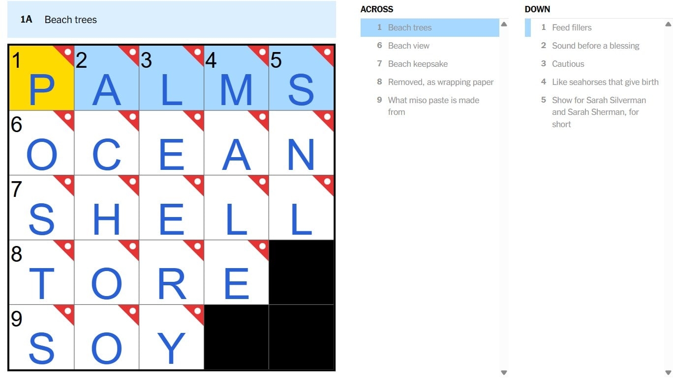 NYT Mini Crossword June 27 2025 What Are Beach Trees Answer 