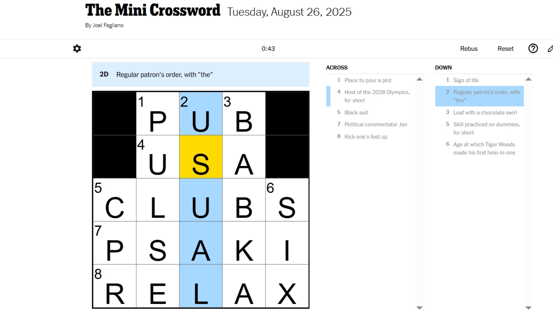 NYT Mini Crossword Today Answers For August 26 2025