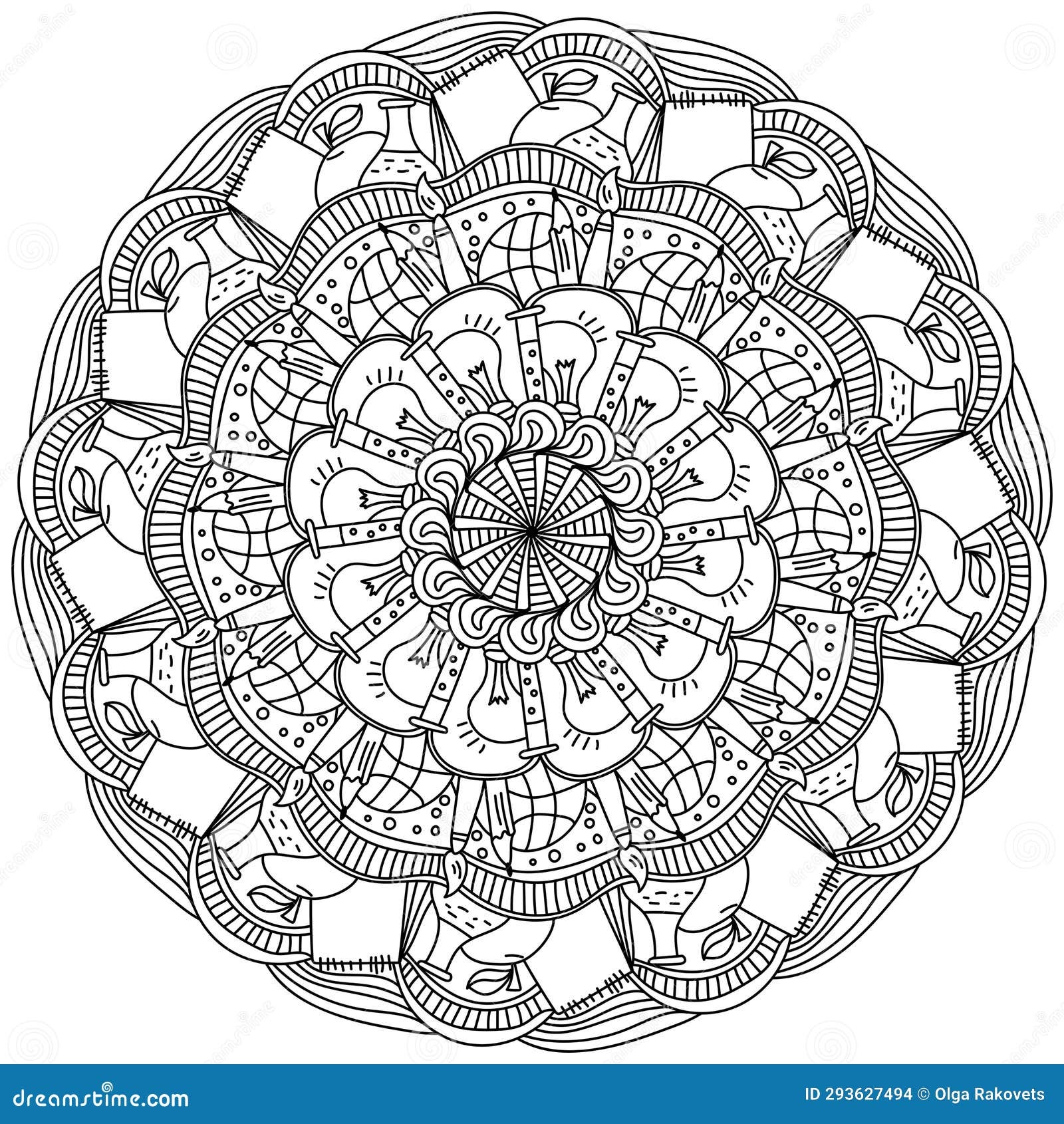Ornate Mandala On The Theme Of Education And Science Coloring Page With Doodle Swirls And Patterns Stock Vector Illustration Of Outline Page 293627494