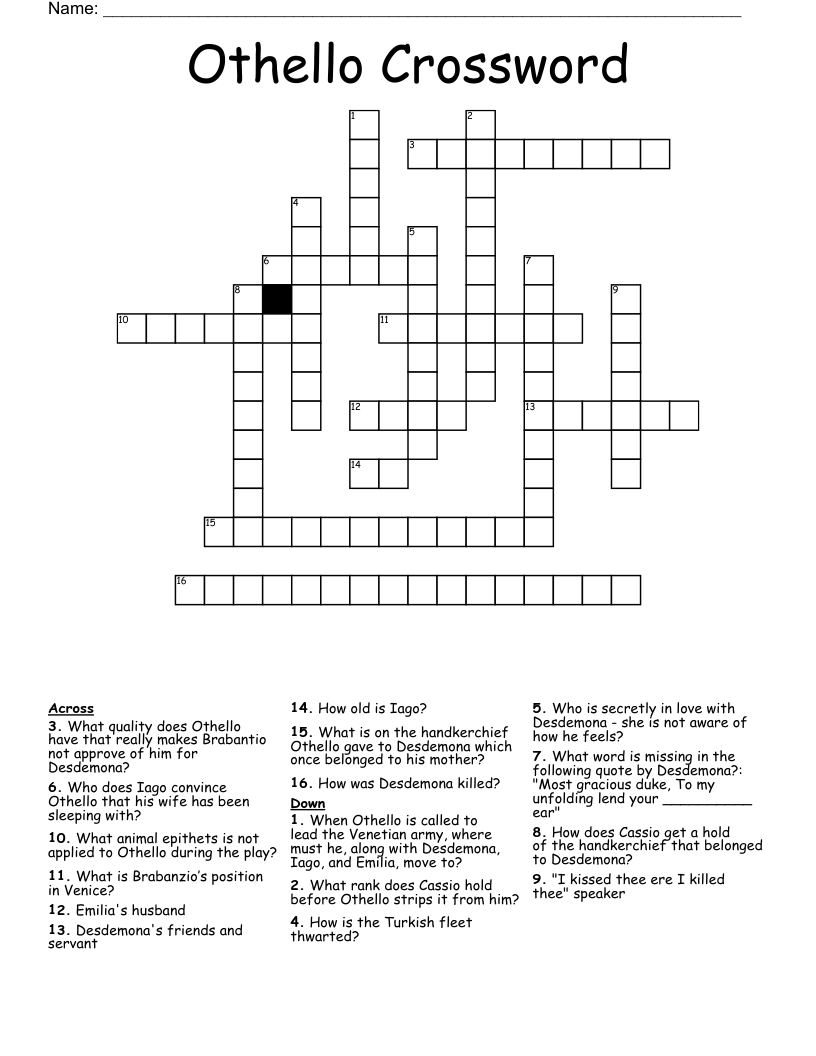 Othello Act 1 Crossword WordMint