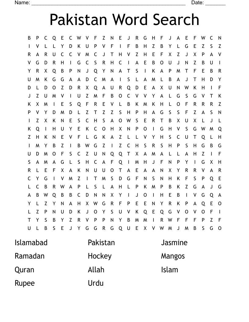 Pakistan Word Search WordMint