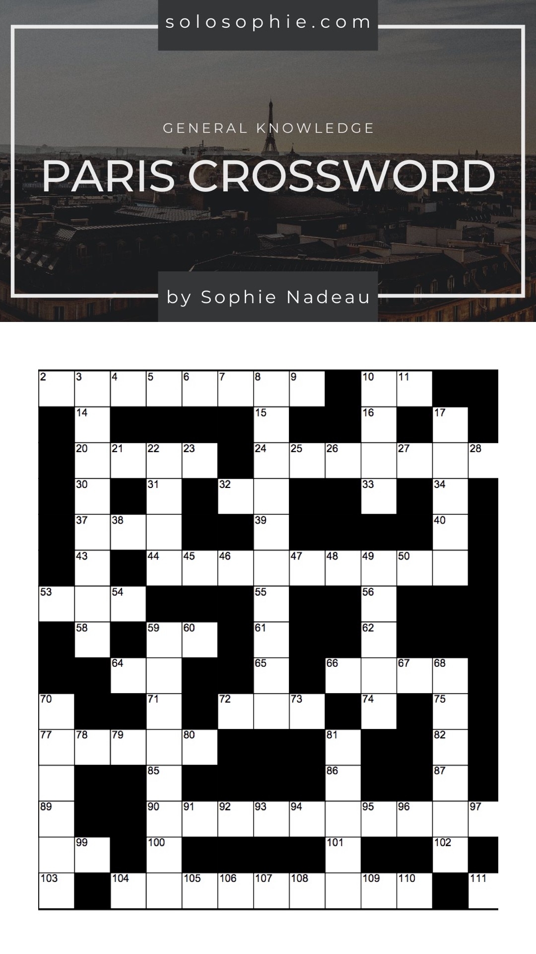 Paris General Knowledge Crossword PRINTABLE DOWNLOAD 