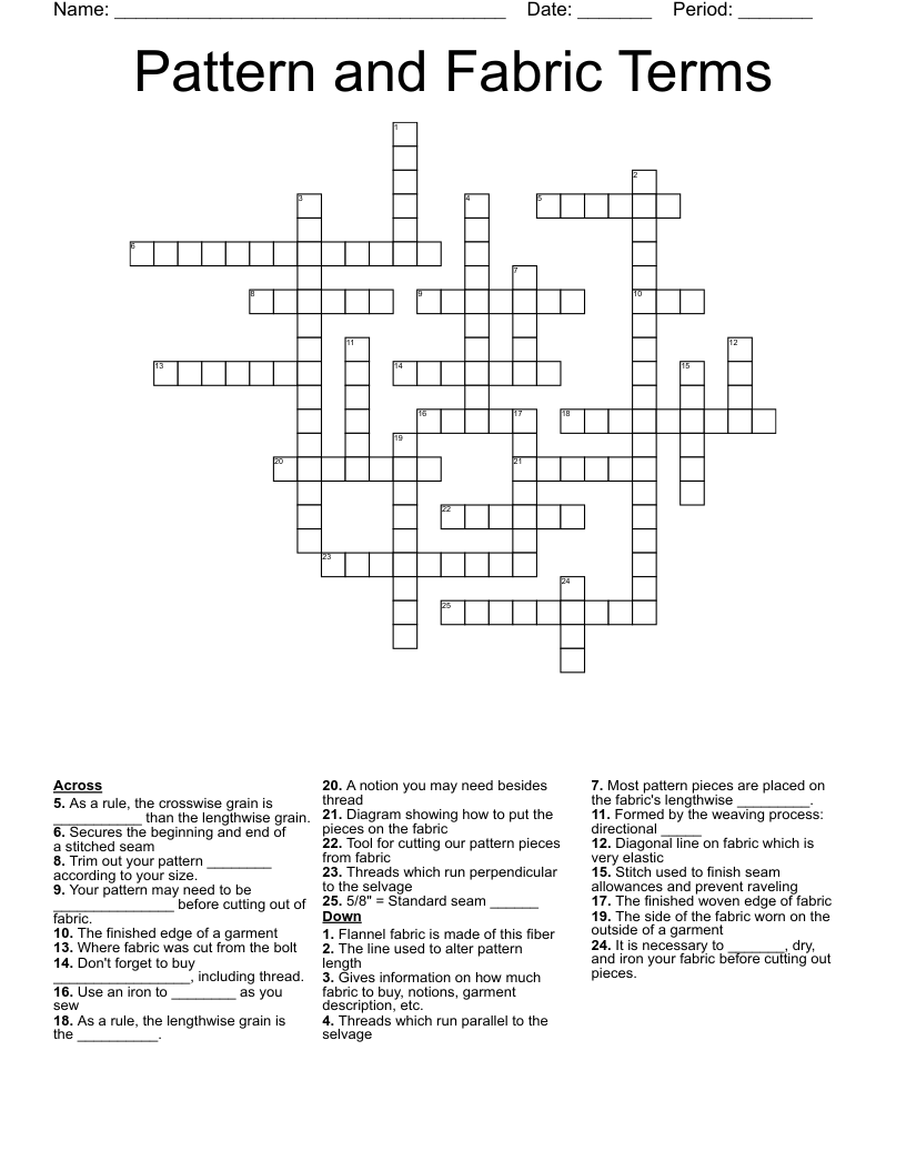 Pattern And Fabric Terms Crossword WordMint