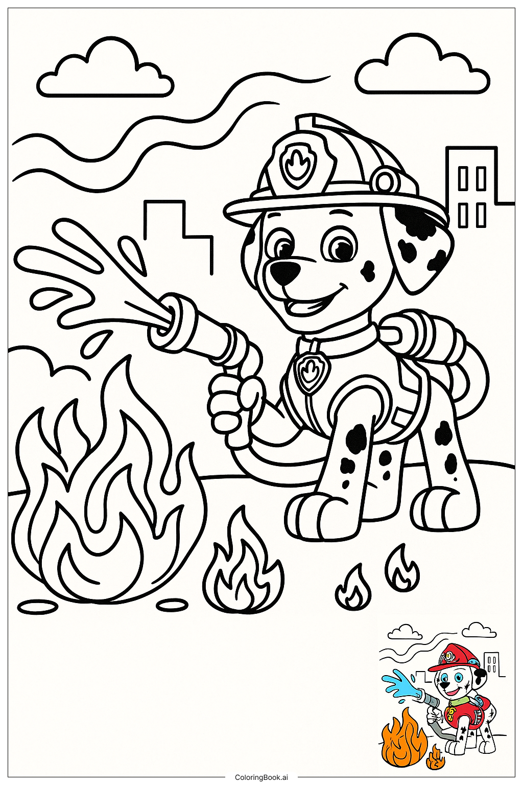Paw Patrol Marshall Extinguishing Flames Coloring Page Free PDF PNG Printable Paw Patrol Marshall Extinguishing Flames Coloring Page Free PDF PNG Printable