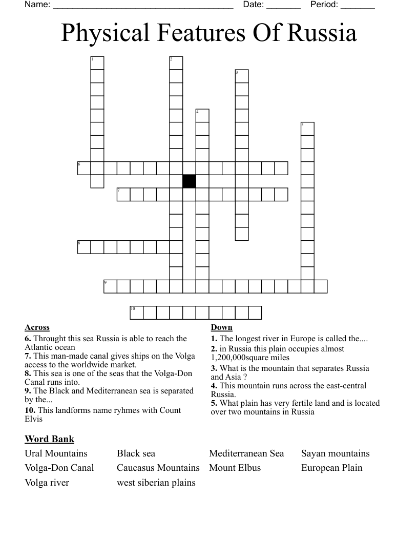 Physical Features Of Russia Crossword WordMint