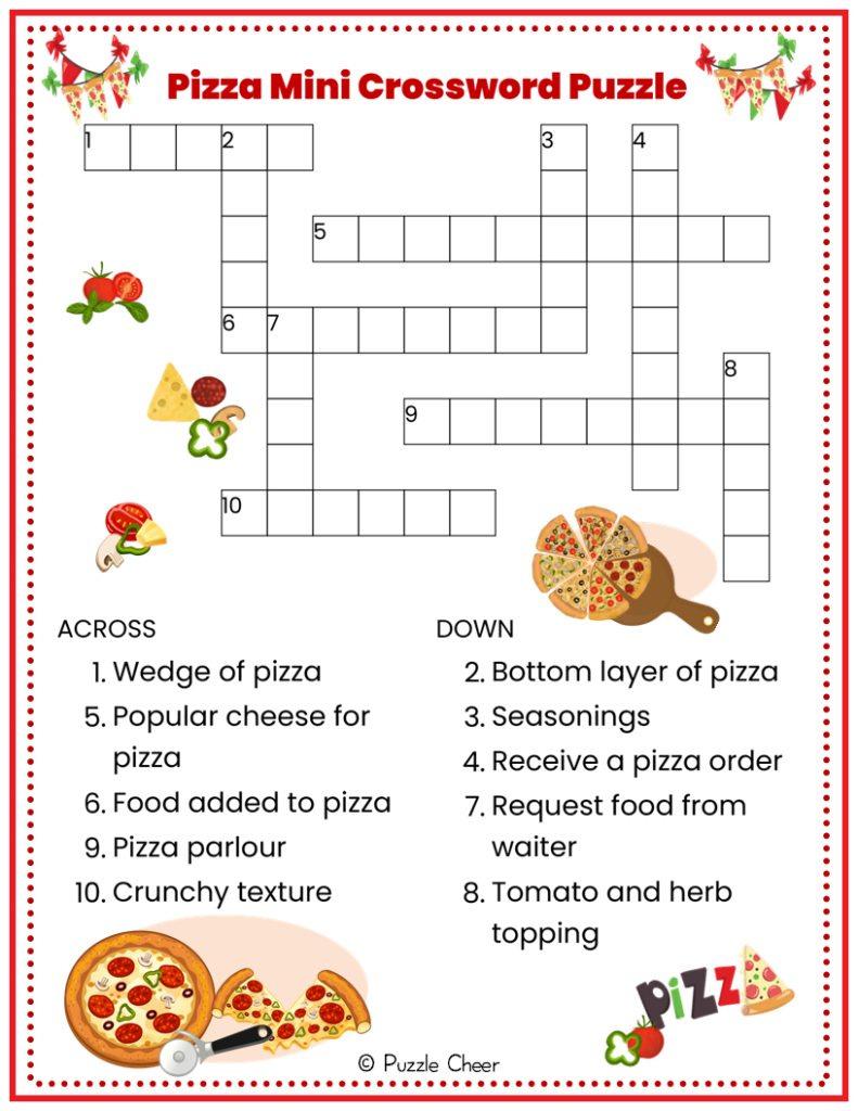 Pizza Mini Crossword Puzzle Puzzle Cheer