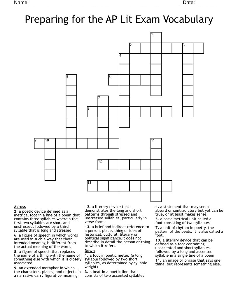 Preparing For The AP Lit Exam Vocabulary Crossword WordMint Preparing For The AP Lit Exam Vocabulary Crossword WordMint