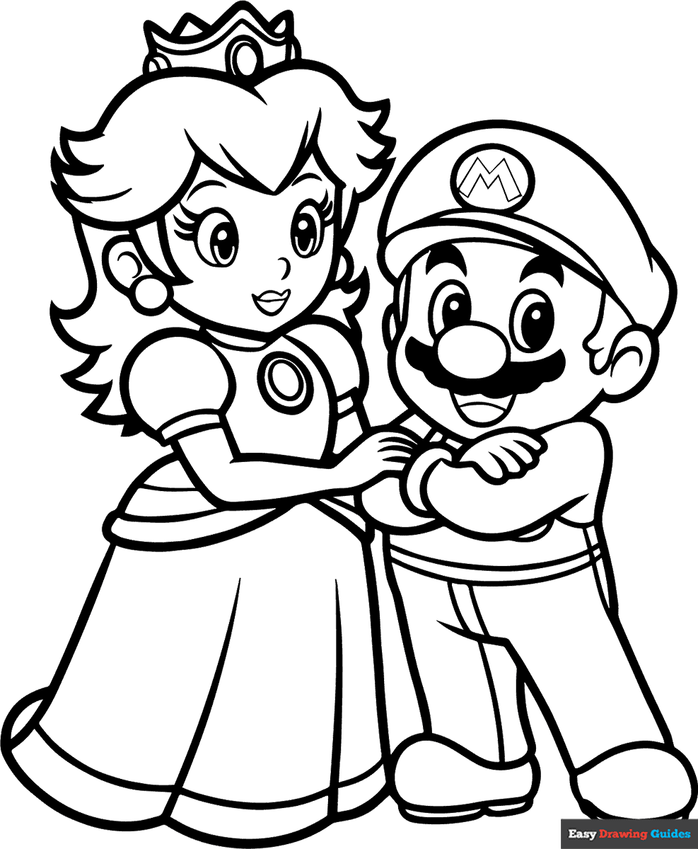 Princess Peach And Mario Coloring Page Easy Drawing Guides