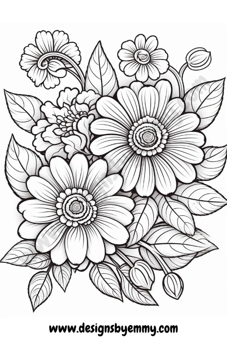 Printable Bold And Easy Flowers Coloring Pages Adult Coloring Pages Designs By Kemmy