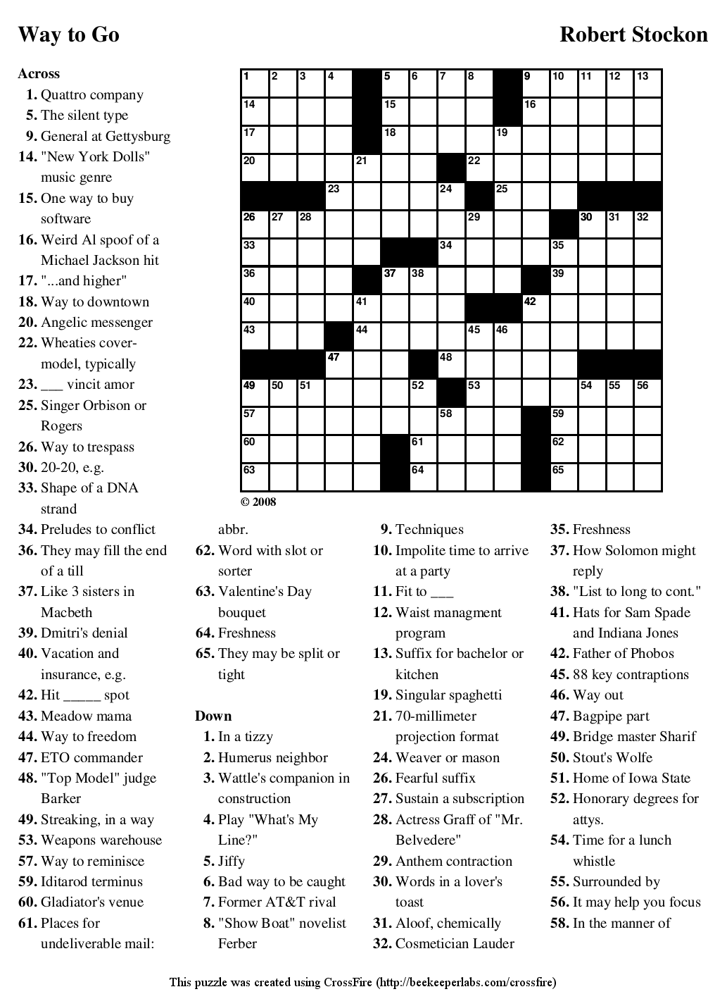 Printable Crossword Puzzle 74 Way To Go Beekeeper Crosswords