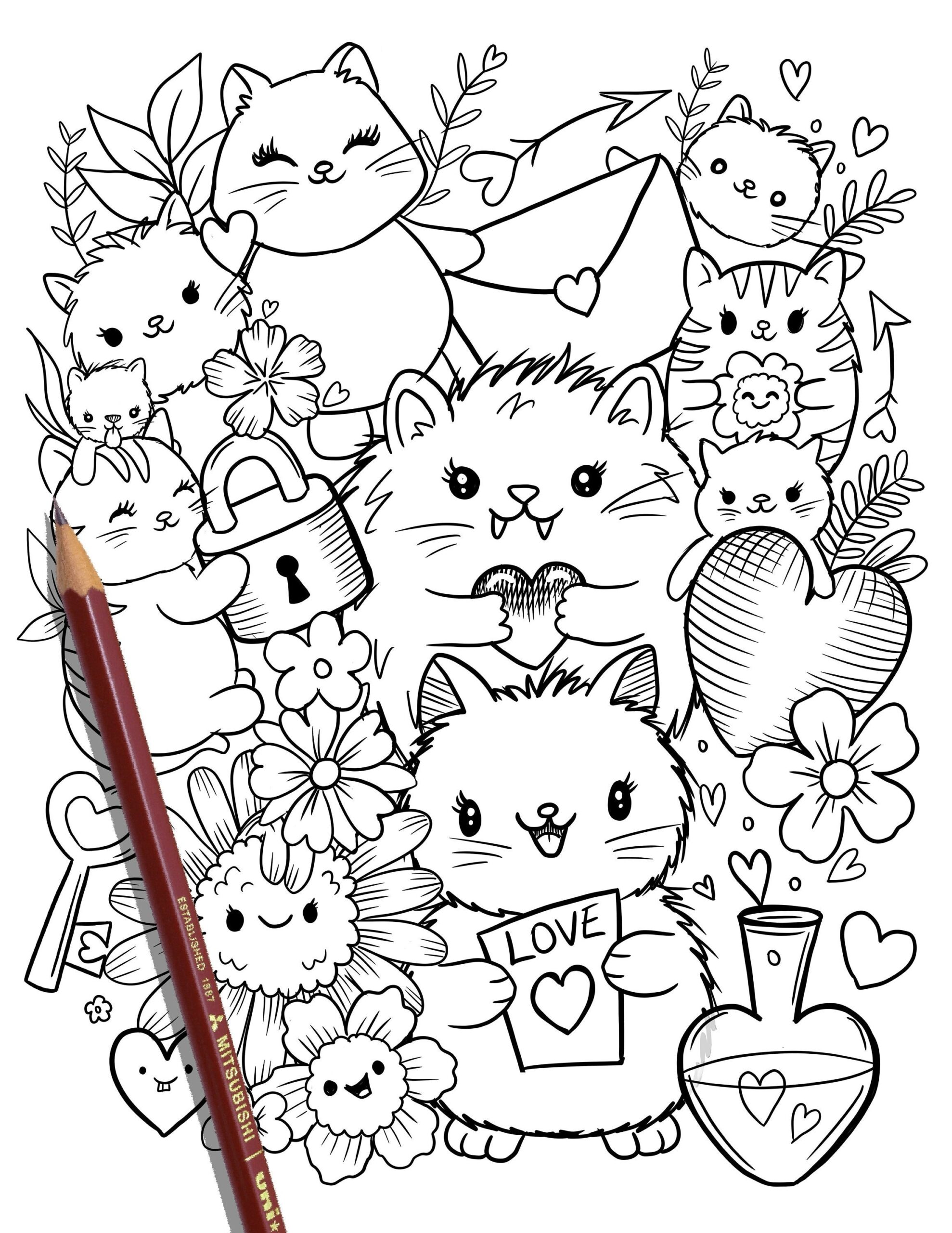kawaii cat coloring pages