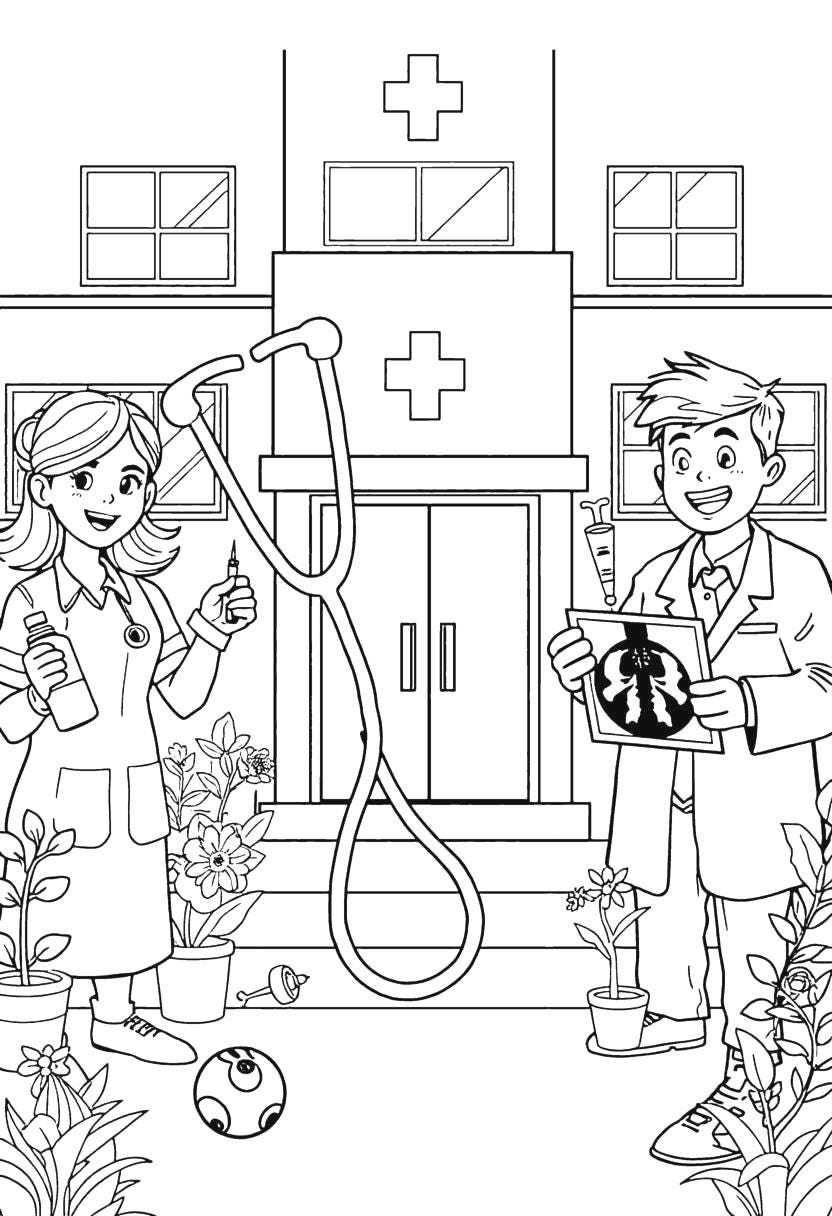 Printable Doctor And Nurse Coloring Page Healthcare Theme PDF Files Etsy