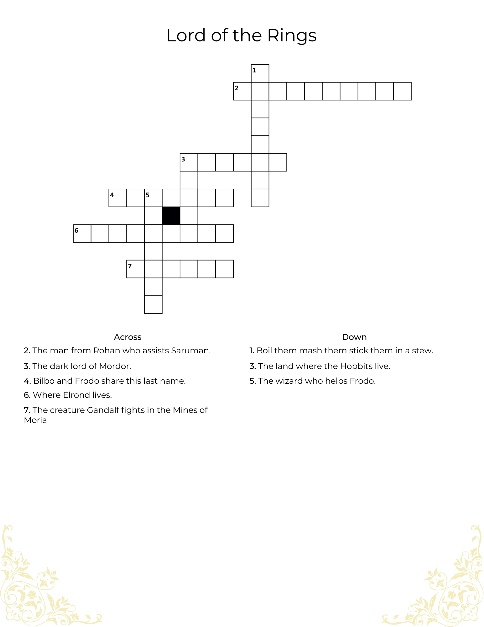 tolkien creature crossword puzzle
