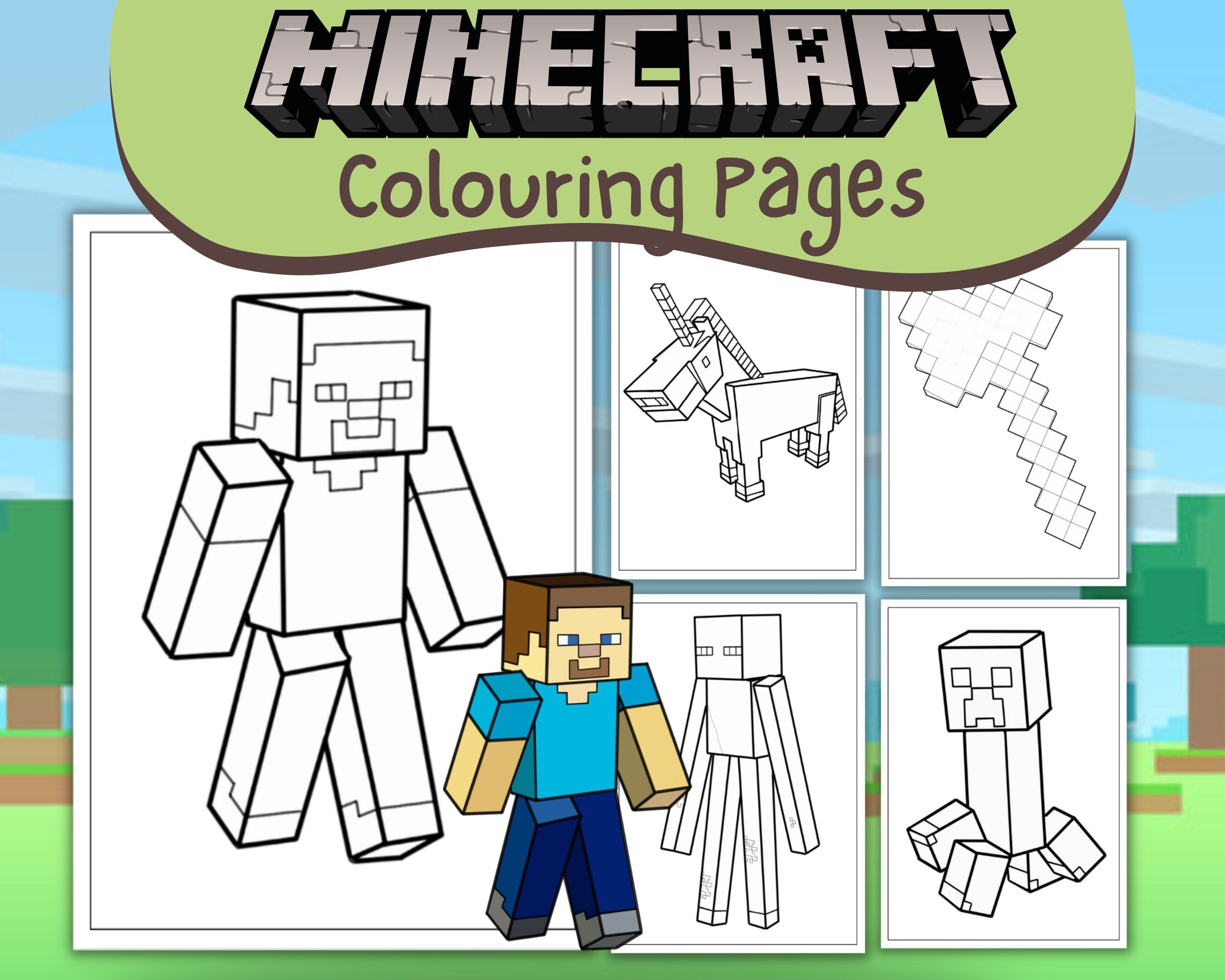 minecraft steve coloring page