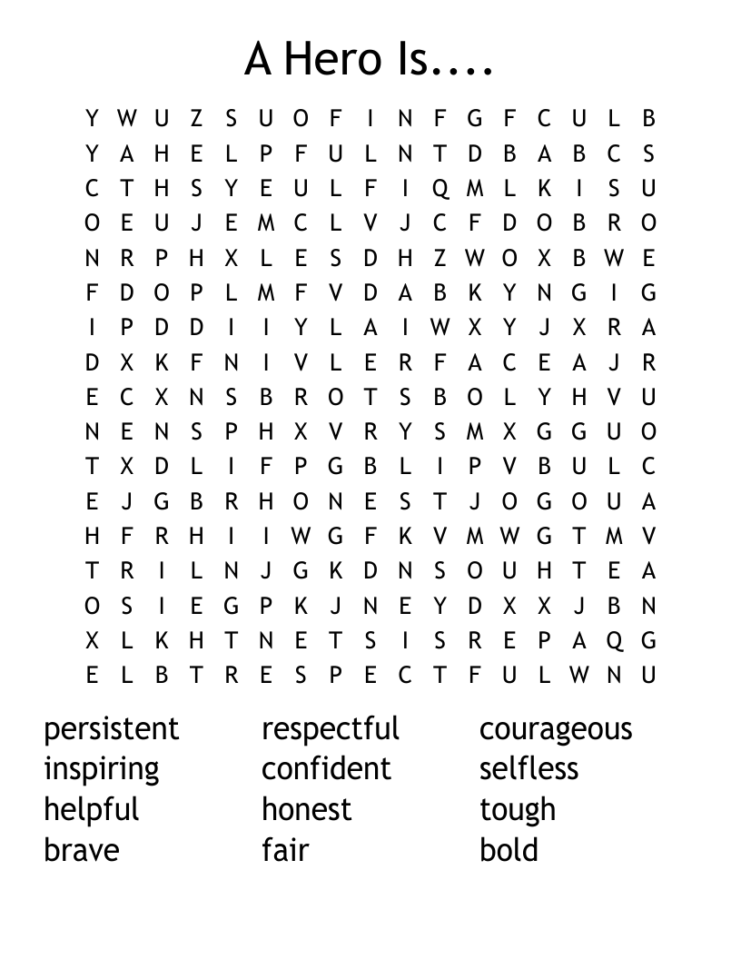Qualities Of A Hero Word Search WordMint