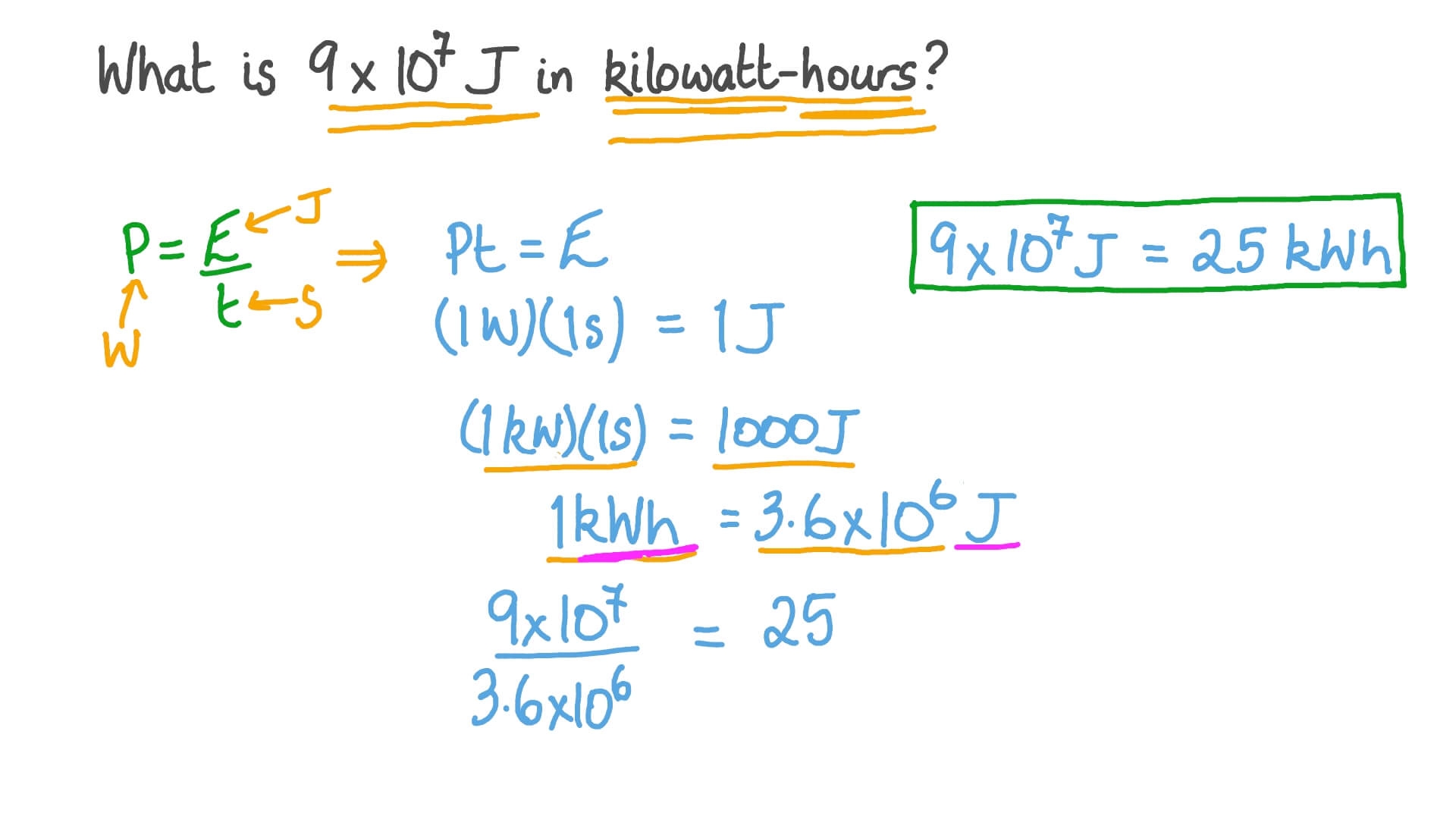 Question Video Converting Between Joules And Kilowatt Hours Nagwa