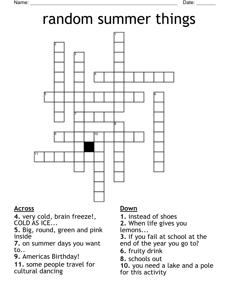 Random Summer Things Crossword WordMint