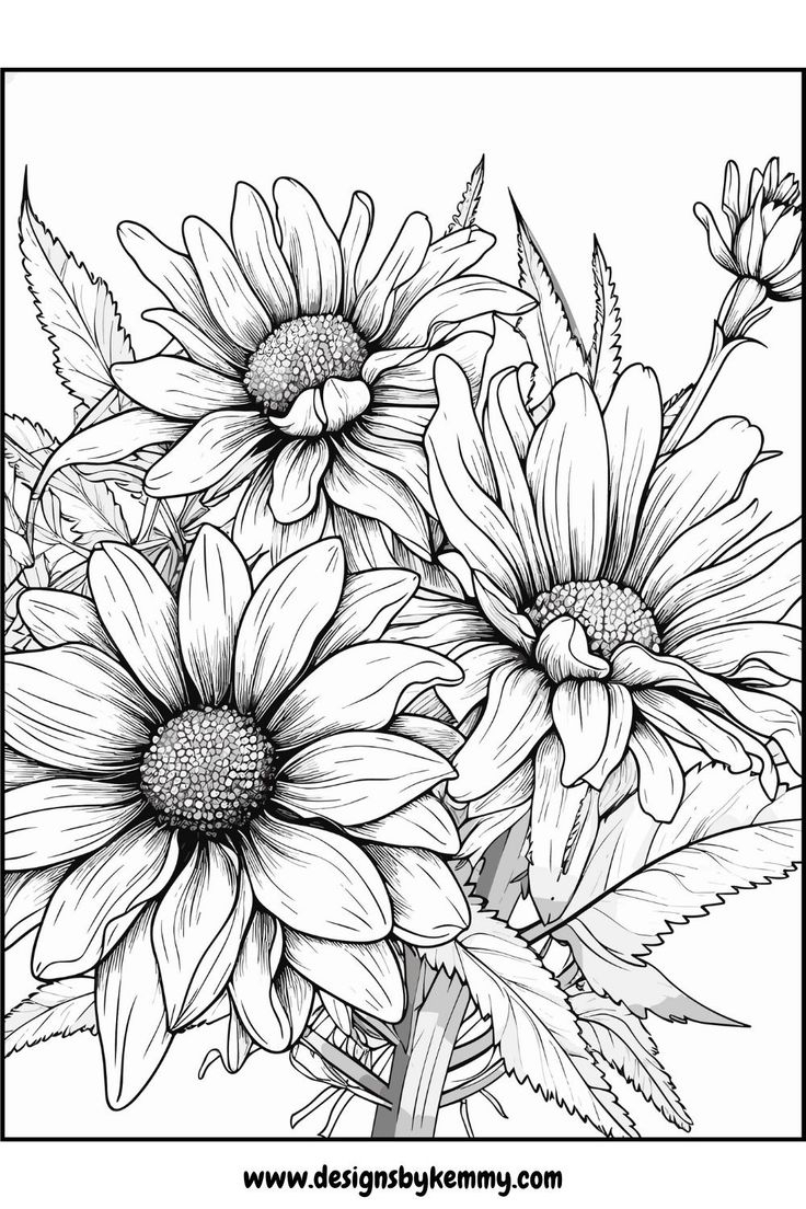 Relaxing Wild Flowers Coloring Pages Coloring Pages For Adults Designs By Kemmy
