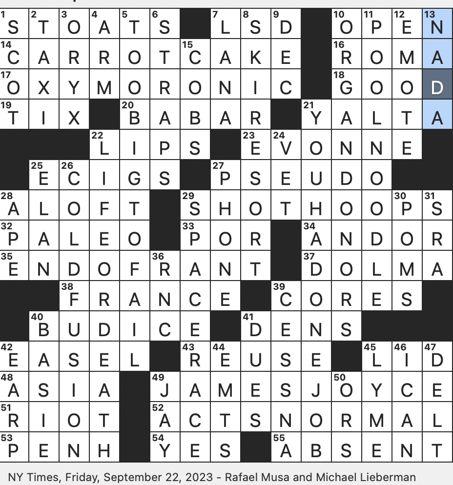 Rex Parker Does The NYT Crossword Puzzle Animal In The Qatar Airways Logo FRI 9 22 23 Dish Whose Name Means Stuffed In Turkish Object Pantomimed By Extending One s Thumb And