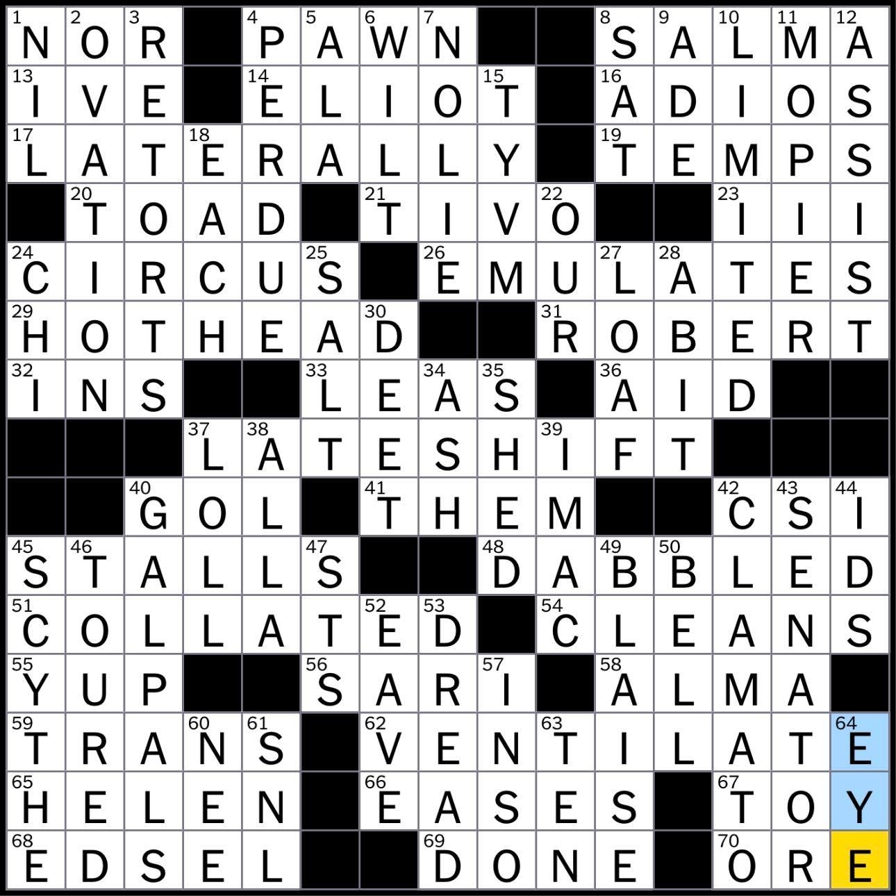 Rex Parker Does The NYT Crossword Puzzle Easter Starter THU 12 29 22 Hayek Who Portrayed Frida Kahlo Draped Garment World Cup Datum Sections Of A Barn Cry Of Accomplishment