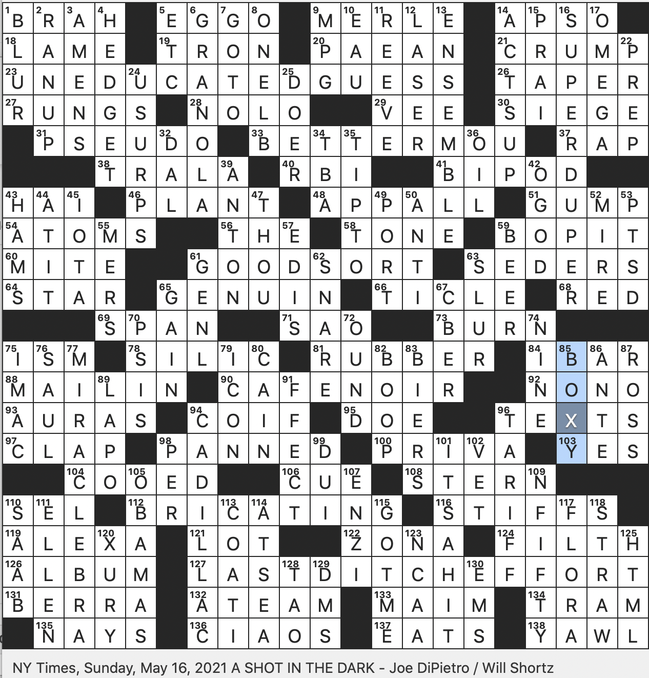 Rex Parker Does The NYT Crossword Puzzle Loud Thudding Sound SUN 5 16 21 Two legged Stand Highly Resistant Elastomer Breakfast Drink Sans Creamer Nickname For The Wildcats Of The
