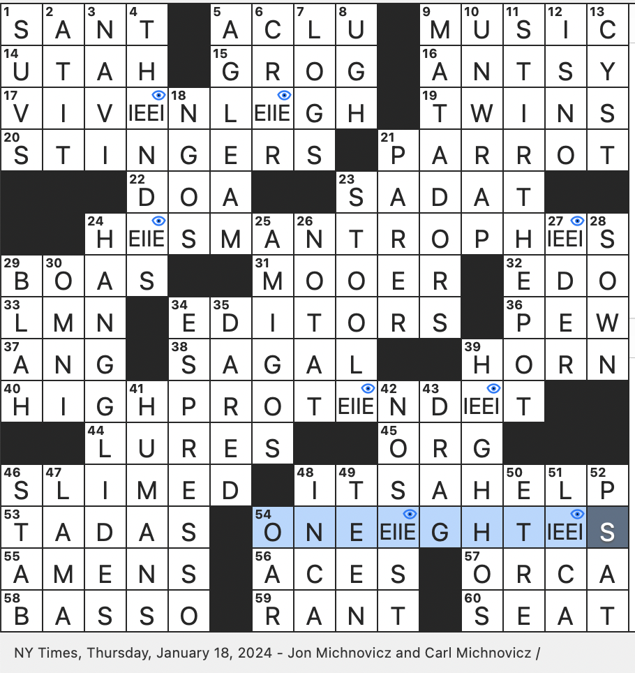 Rex Parker Does The NYT Crossword Puzzle Part Of Some Italian Church Names THU 1 18 24 Old fashioned News Source Cheery Refrains From The Seven Dwarfs Doomed To Fail For