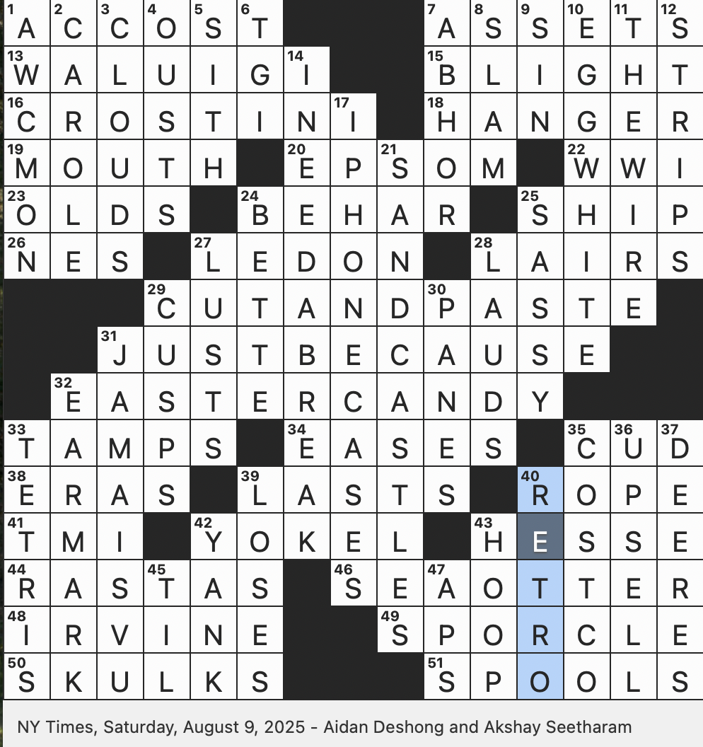 Rex Parker Does The NYT Crossword Puzzle Purple hatted Nintendo Character SAT 8 9 25 Little Italian Toasts Villainous Group Of Science Fiction Series Of Mental Blocks The Ultimate Trivia
