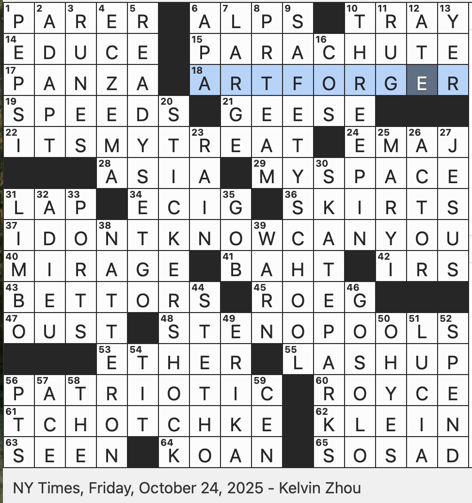 Rex Parker Does The NYT Crossword Puzzle Spinning Ring Informally FRI 10 24 25 Number Discovered In The 1500s Fictional Sidekick On A Donkey Plan B For Seniors Where