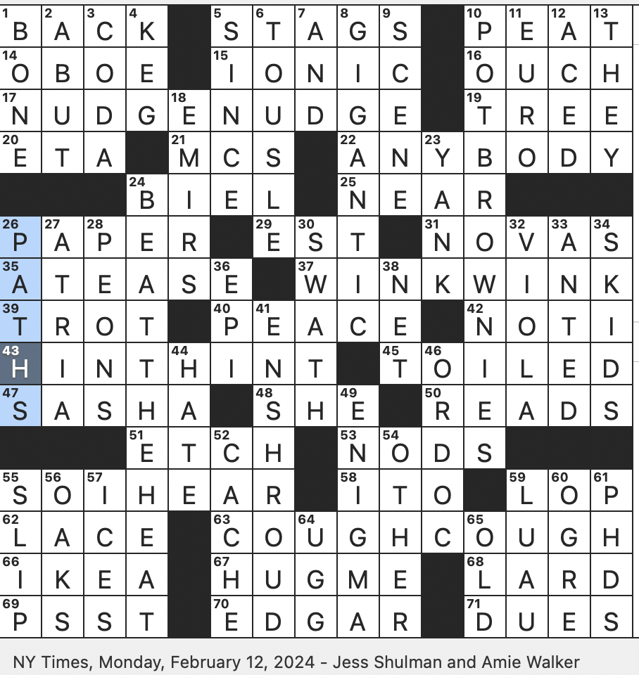 Rex Parker Does The NYT Crossword Puzzle What Gives Scotch An Earthy Flavor MON 2 12 24 Undergarment For A Dress Menial Workers Dismissively Baked Things That Might Get People Baked Long Cylindrical Instrument Rex Parker Does The NYT Crossword Puzzle What Gives Scotch An Earthy Flavor MON 2 12 24 Undergarment For A Dress Menial Workers Dismissively Baked Things That Might Get People Baked Long Cylindrical Instrument