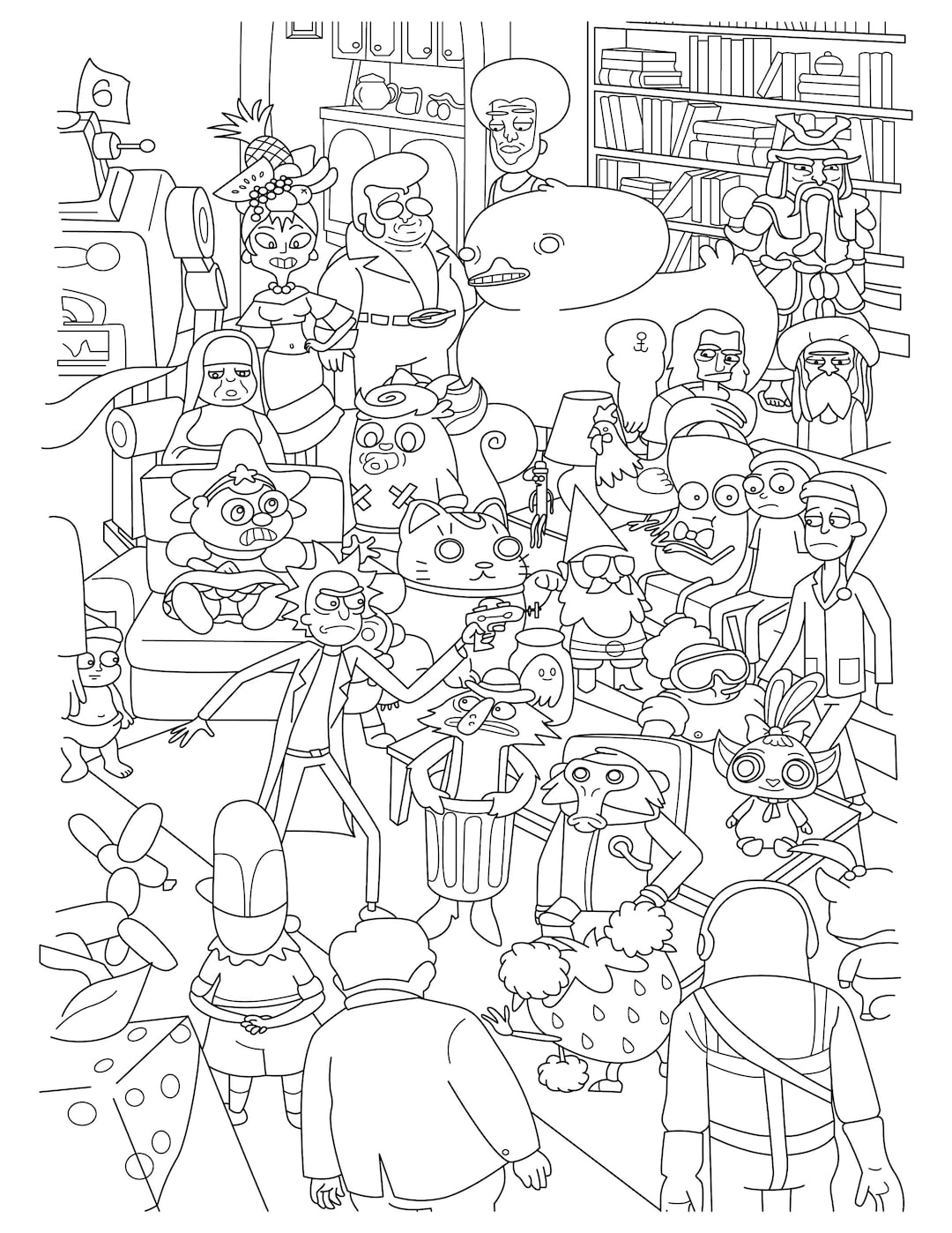 Rick And Morty Inspired Coloring Page Coloring For Adults Pdf Cartoon Coloring Pages Etsy