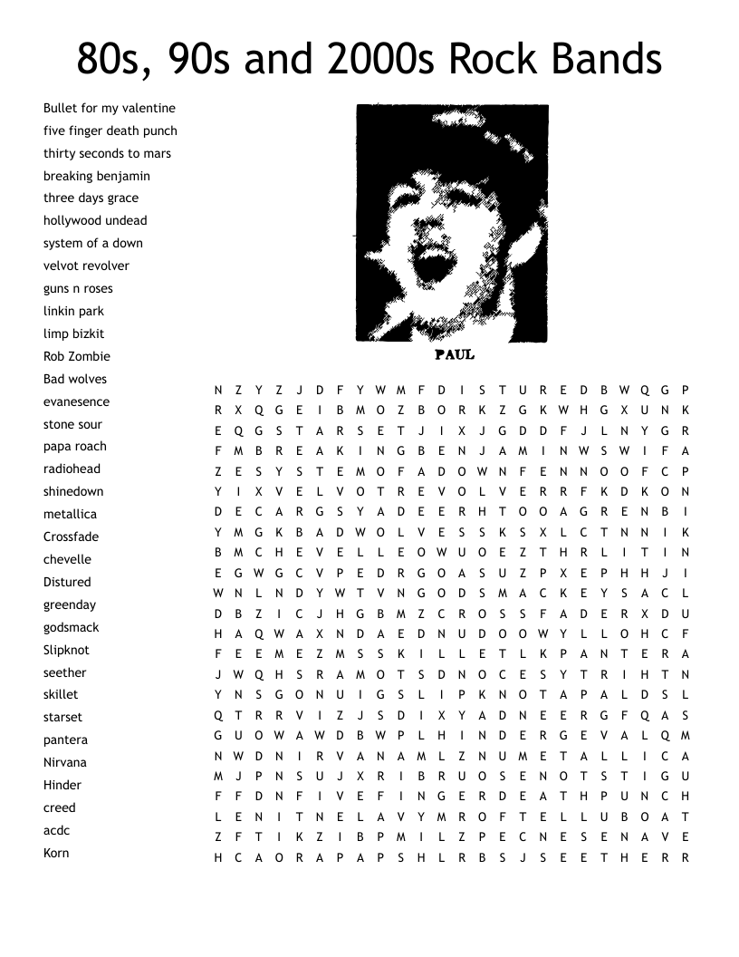 Rock Songs Metal Bands Crossword WordMint