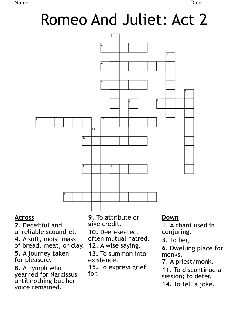 Romeo And Juliet Act 2 Crossword WordMint