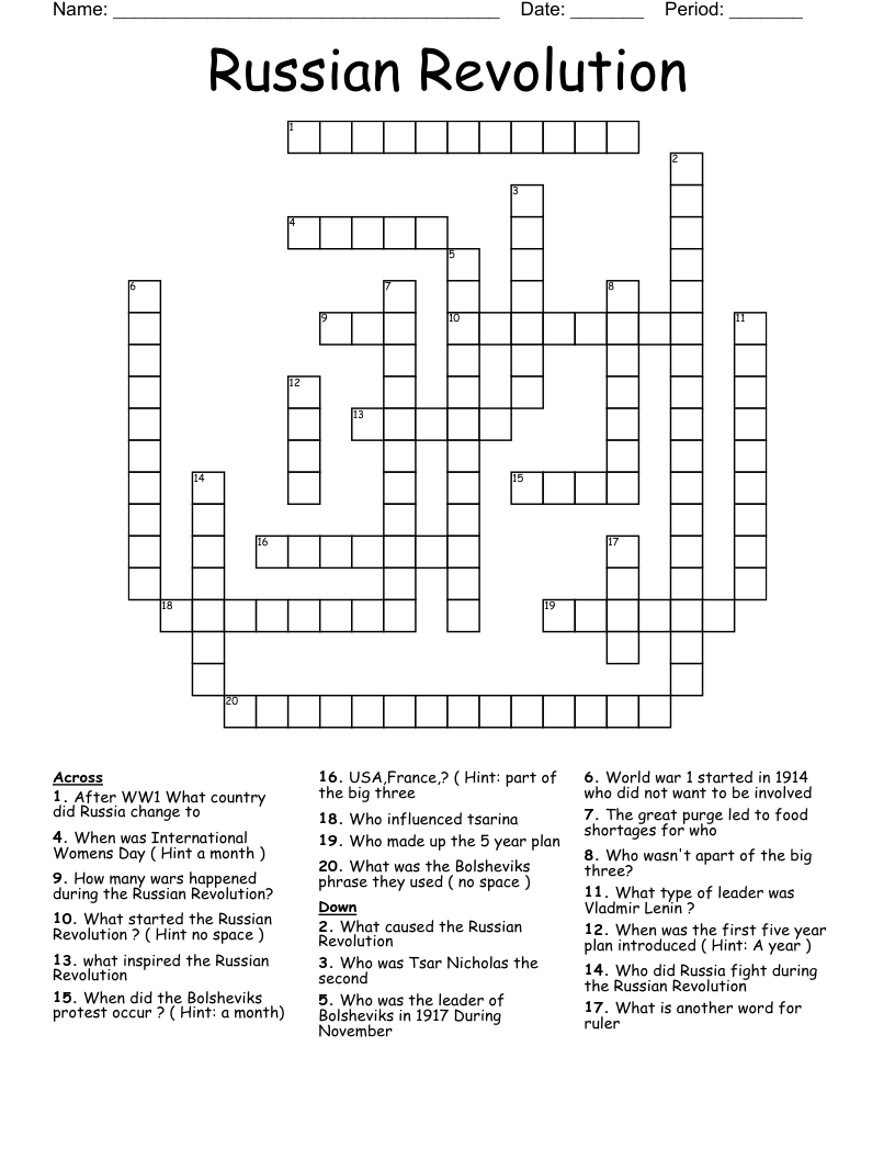 Russian Revolution Crossword WordMint