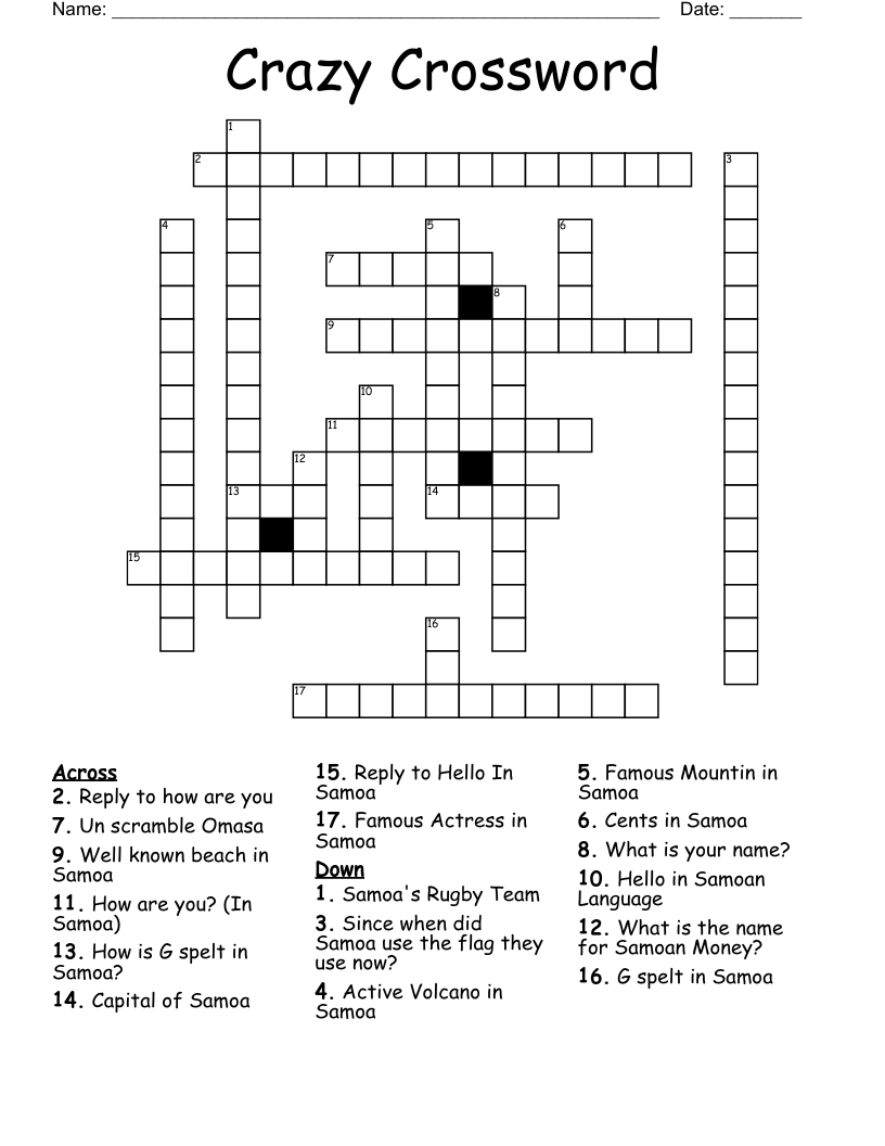 Samoan Culture Crossword WordMint