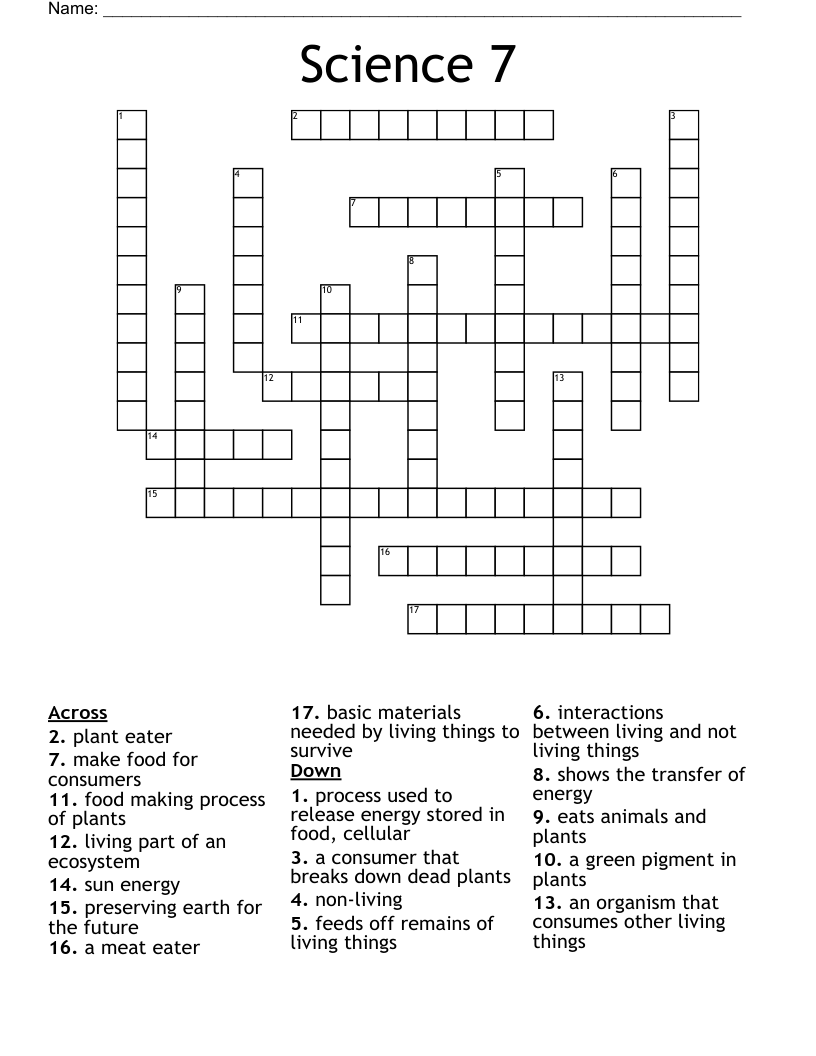 Science 7 Crossword WordMint Science 7 Crossword WordMint