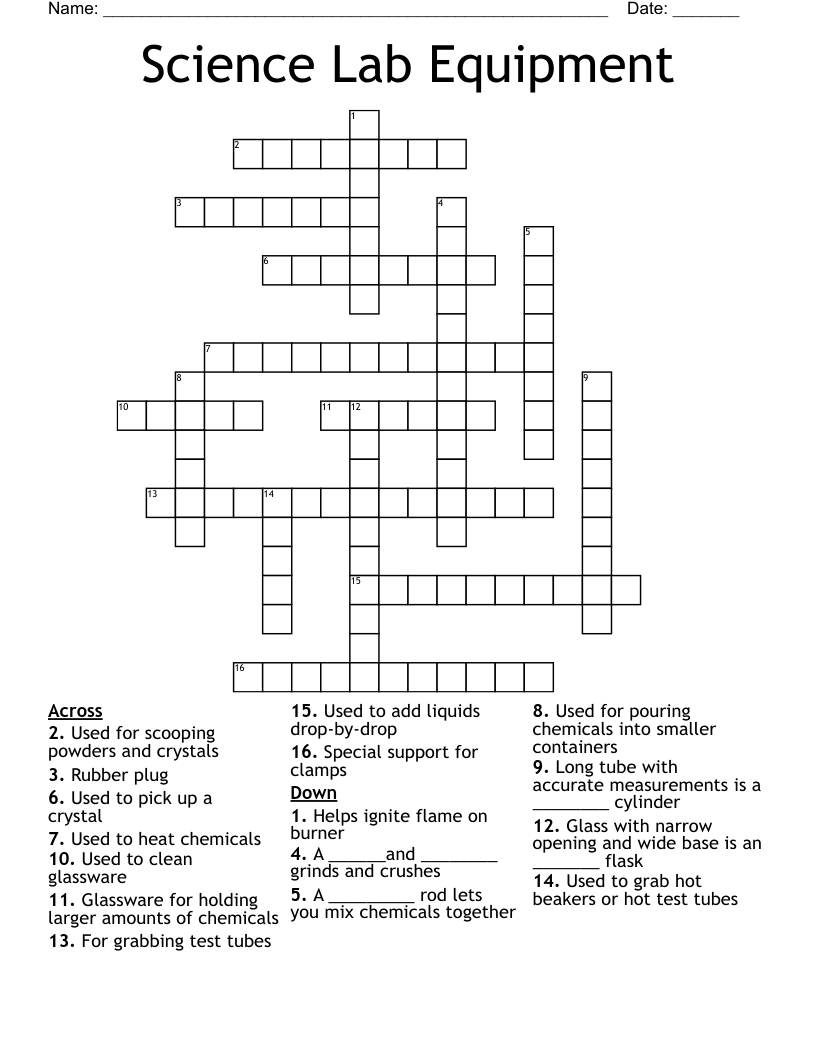 Science Lab Equipment Crossword WordMint