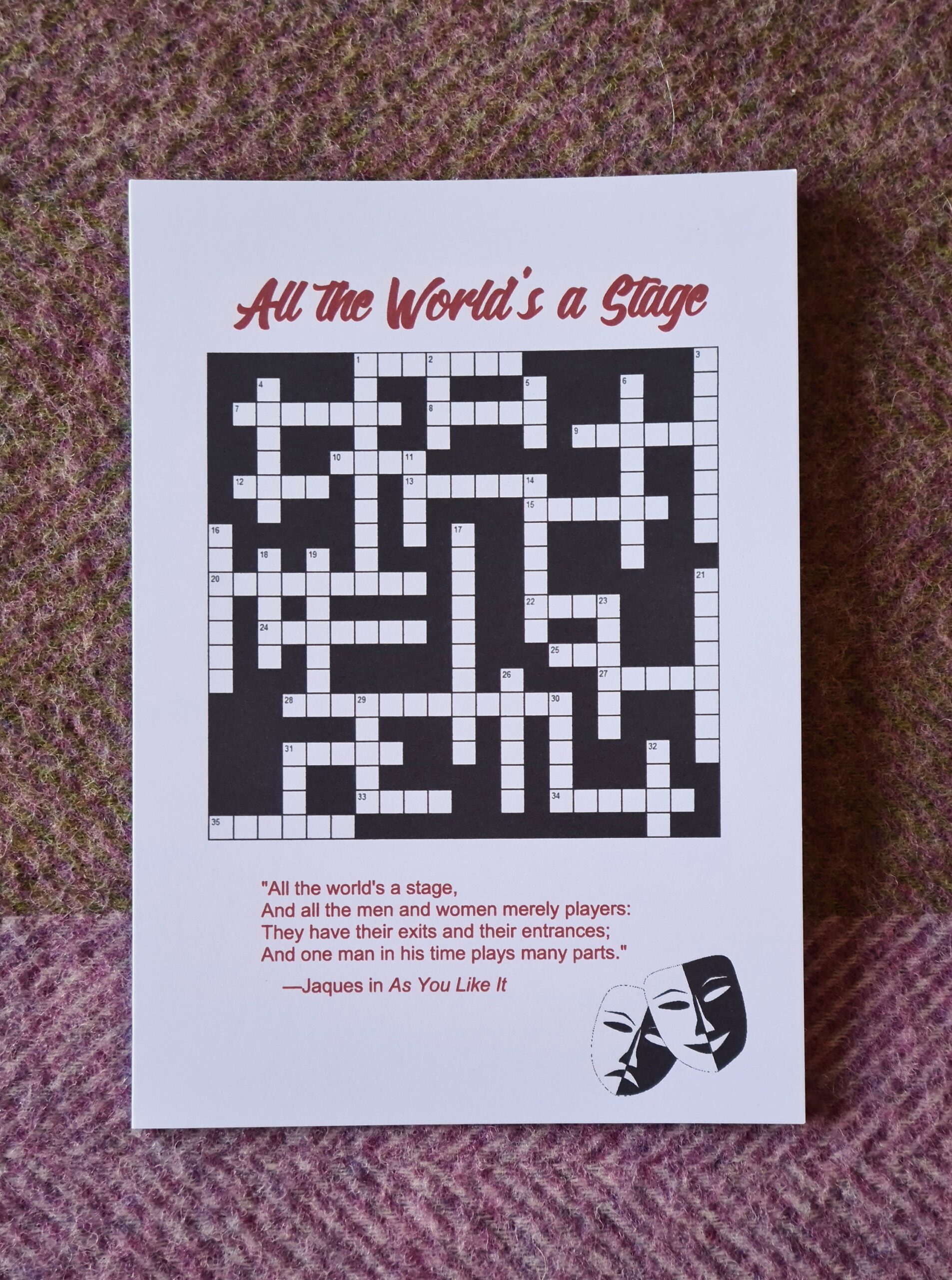 Shakespeare Crossword Card all The World s A Stage Literary Thespian Puzzle Greetings Card For Any Occasion Etsy
