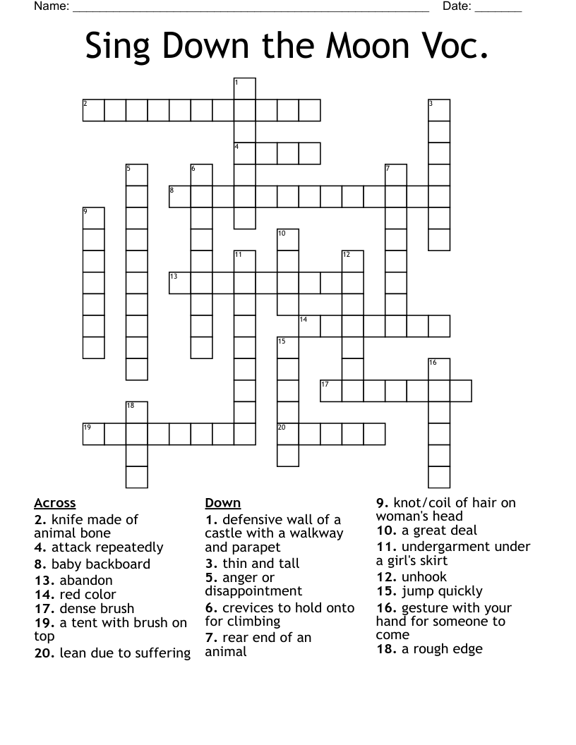 Sing Down The Moon Voc Crossword WordMint
