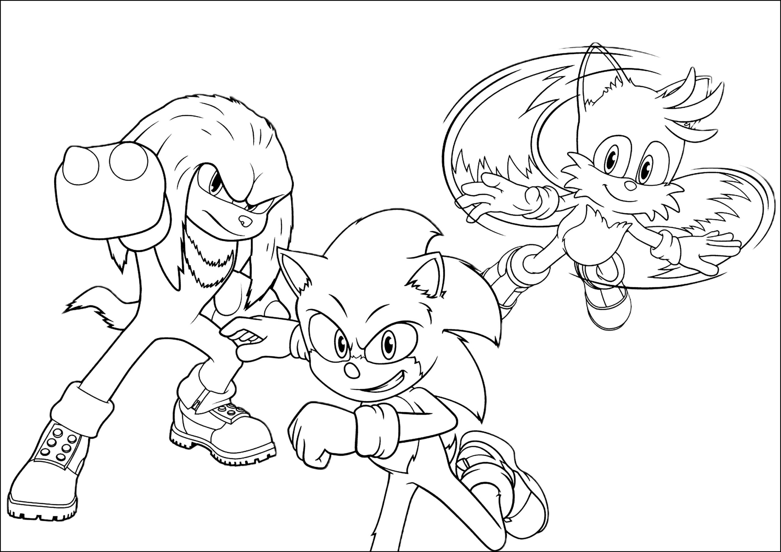Sonic With His Friends Knuckles And Tails Sonic Coloring Pages