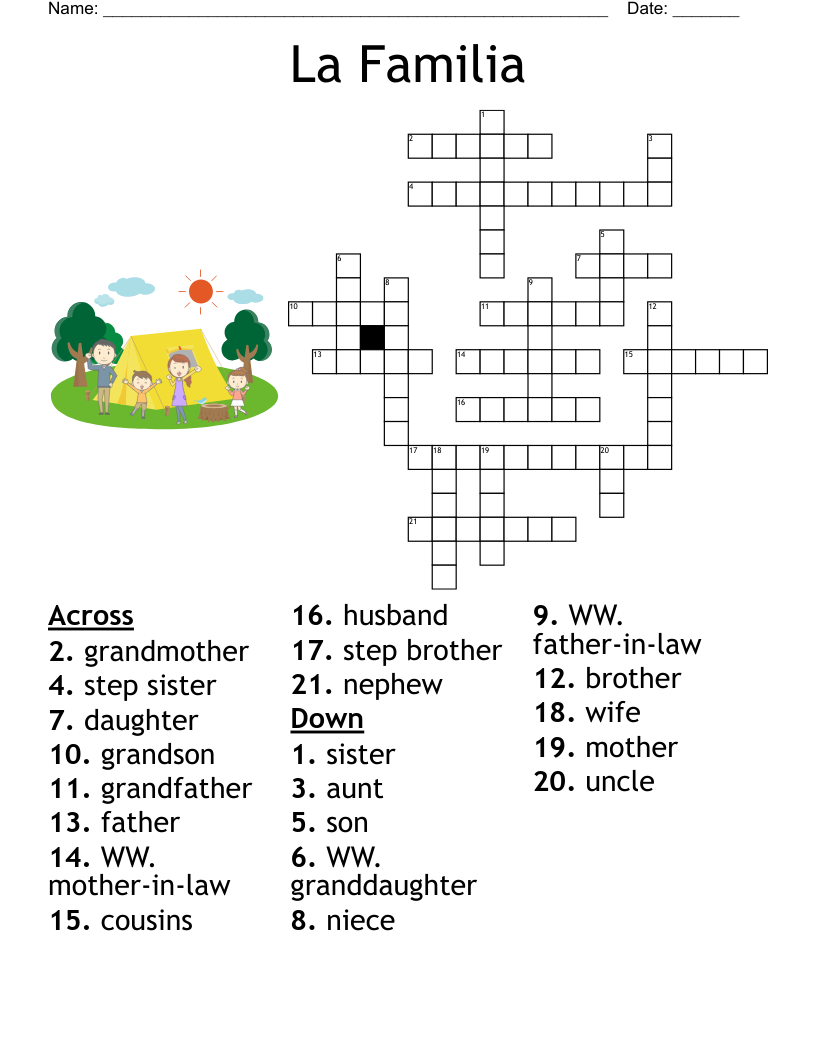 Spanish Family Words Crossword WordMint