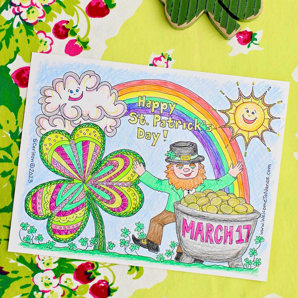St Patrick s Day Coloring Sheet with Leprechaun Rainbow Clovers More St Patrick s Day Coloring Sheet with Leprechaun Rainbow Clovers More