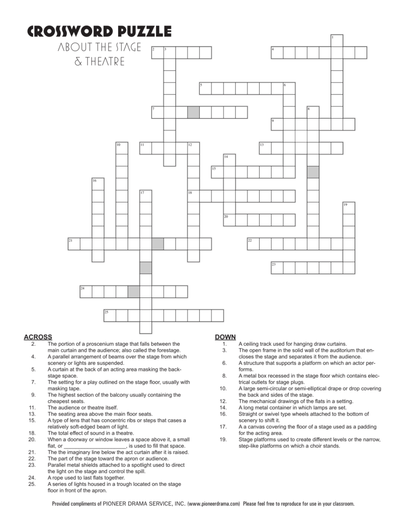 Stage Theatre Crossword Puzzle Theatre Terminology