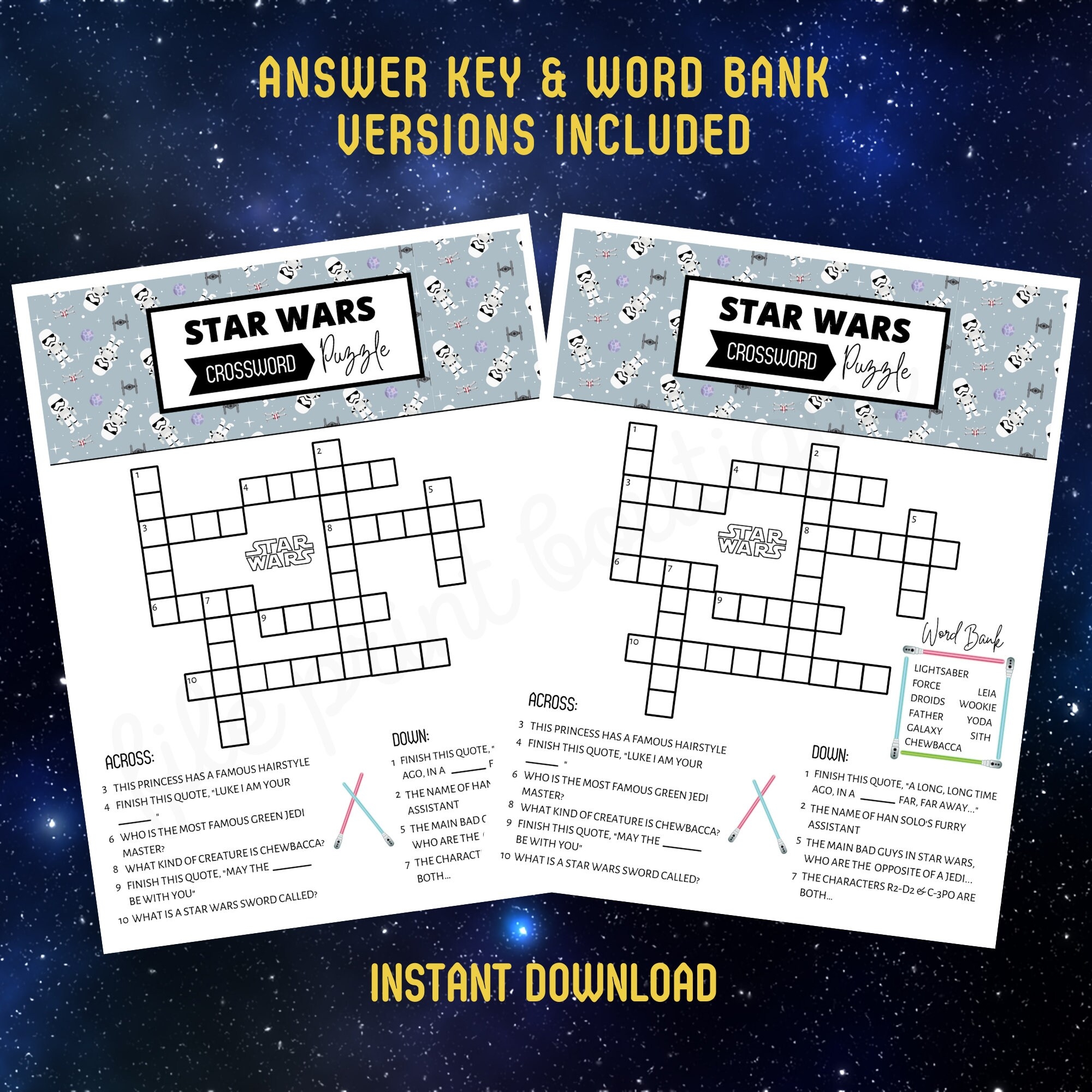 Star Wars Printable Kids Activities Word Search Star Wars Crossword Word Scramble Star Wars Activity Star Wars Printable Star Wars Etsy